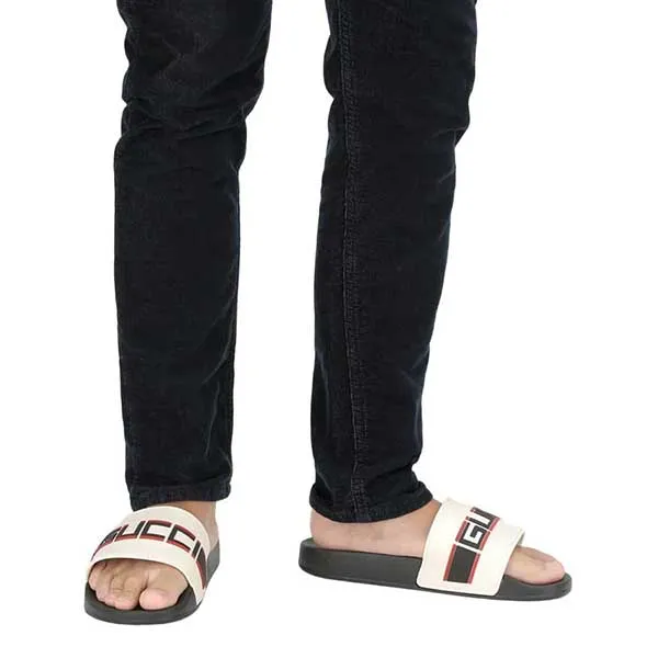 Dép Nam Gucci Stripe Rubber Slide Ecru 522884-JC200-9572 Màu Đen Size 40