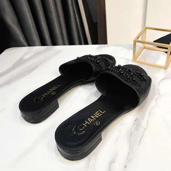 Dép Nữ Chanel Lambskin Beaded CC Mules Sandals Màu Đen Size 38 - Dép - Vua Hàng Hiệu