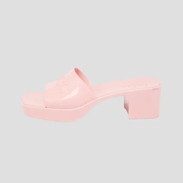 Dép Nữ Gucci Mules With Embossed Logo In Wild Rose Rubber 624730J8700 Màu Hồng