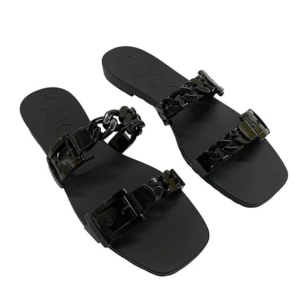 Dép Nữ Gucci Sandal Wanita High Quality GC Rubber Slides Flat Hitam Màu Đen Size 39 - Dép - Vua Hàng Hiệu