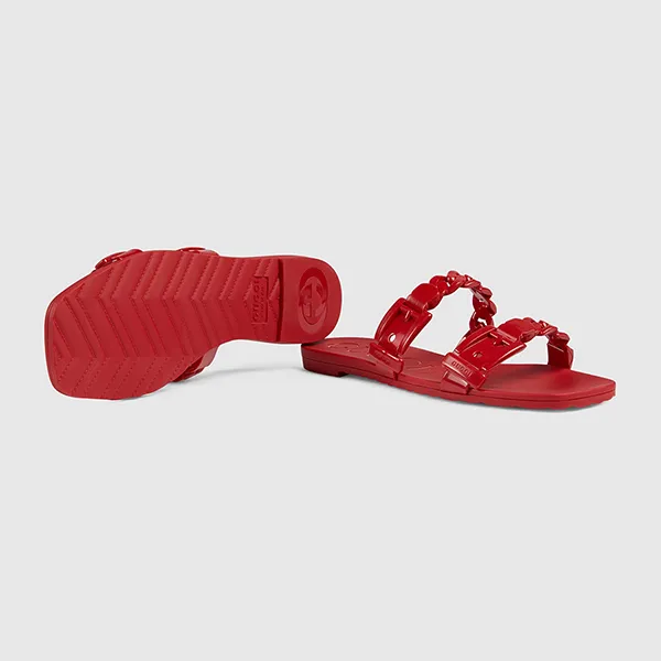 Dép Nữ Gucci Sandal Wanita High Quality GC Rubber Slides Flat Hitam Màu Đỏ Size 37