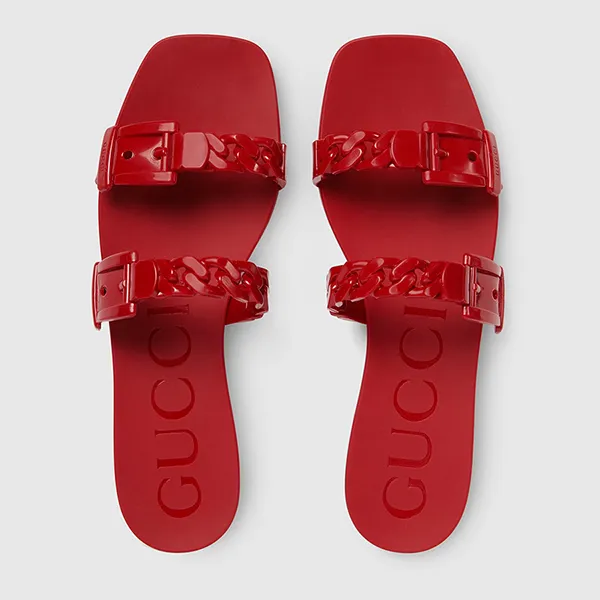 Dép Nữ Gucci Sandal Wanita High Quality GC Rubber Slides Flat Hitam Màu Đỏ Size 37