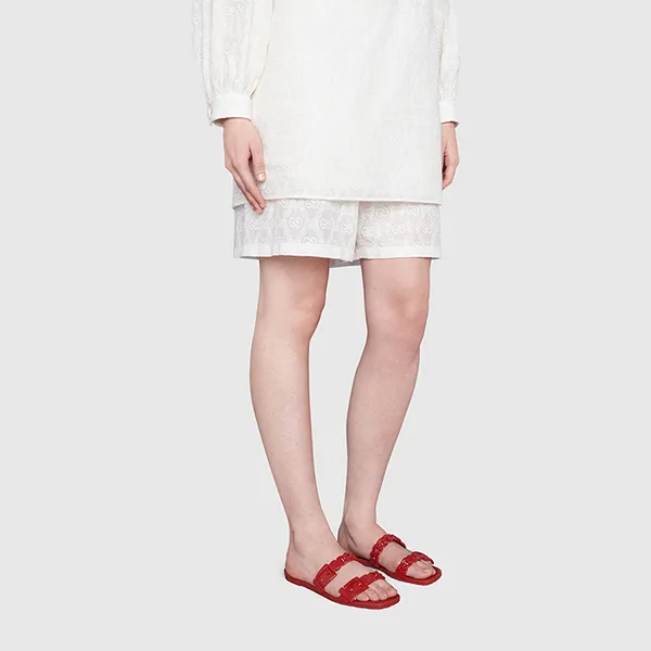 Dép Nữ Gucci Sandal Wanita High Quality GC Rubber Slides Flat Hitam Màu Đỏ Size 37