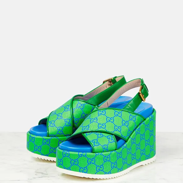 Dép Sandal Nữ Gucci GG Supreme Platform Màu Xanh Lá Size 38