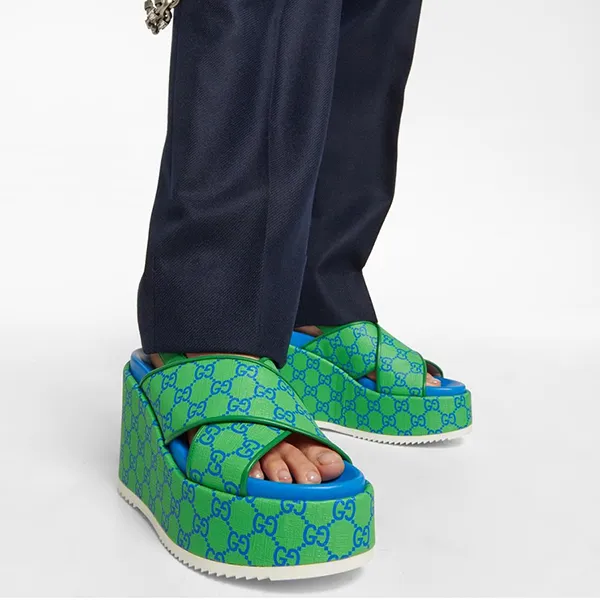 Dép Sandal Nữ Gucci GG Supreme Platform Màu Xanh Lá Size 38