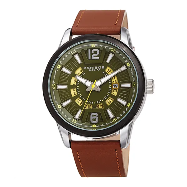 Đồng Hồ Nam Akribos XXIV Silver Case Green Dial AK1079GNBR Màu Nâu Bạc - Đồng hồ - Vua Hàng Hiệu
