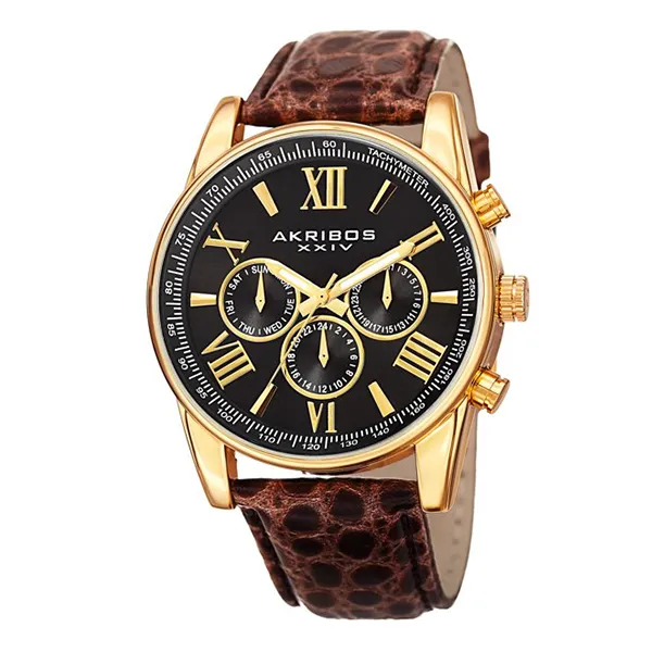 Đồng Hồ Nam Akribos XXIV Rose Gold Case Black Chronograph Dial AK864YGBR Màu Nâu Vàng Hồng