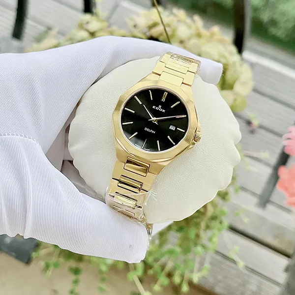 Đồng Hồ Nữ Edox Delfin 57005-37JM-NID Màu Đen Vàng