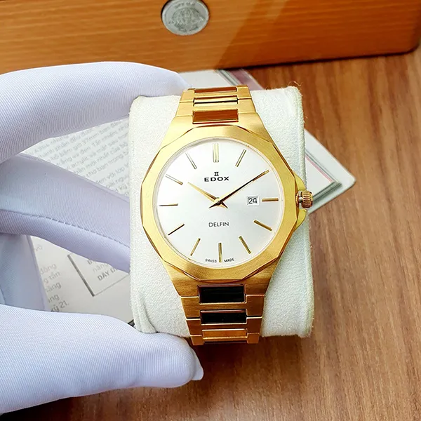Đồng Hồ Nam Edox Delfin 80117-37JM-AID Màu Trắng Vàng