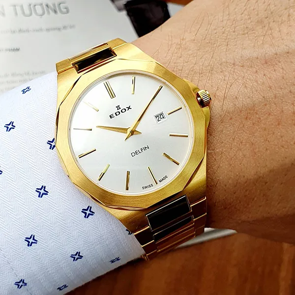 Đồng Hồ Nam Edox Delfin 80117-37JM-AID Màu Trắng Vàng