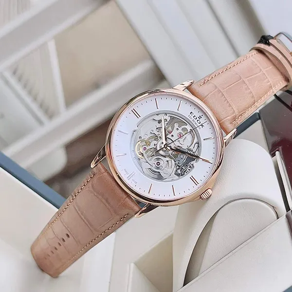Đồng Hồ Nam Edox Les Bemonts Automatic Skeleton 85300-37R-AIR Màu Nâu Trắng