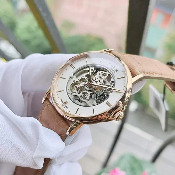 Đồng Hồ Nam Edox Les Bemonts Automatic Skeleton 85300-37R-AIR Màu Nâu Trắng