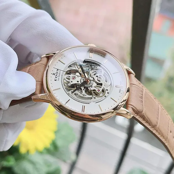 Đồng Hồ Nam Edox Les Bemonts Automatic Skeleton 85300-37R-AIR Màu Nâu Trắng