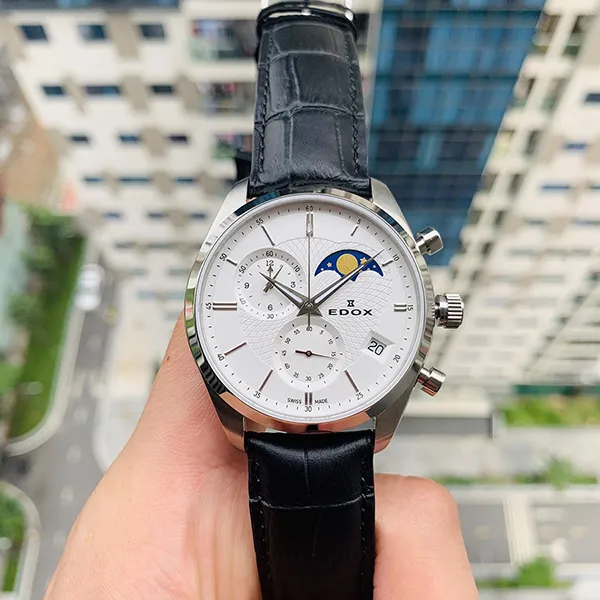 Đồng Hồ Nam Edox Les Vauberts Chronograph Moonphase 01655-3-AIN Màu Đen Trắng