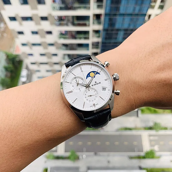 Đồng Hồ Nam Edox Les Vauberts Chronograph Moonphase 01655-3-AIN Màu Đen Trắng