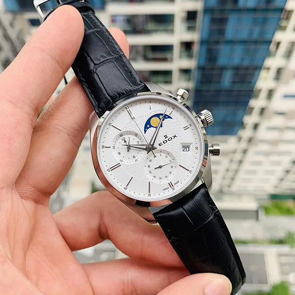 Đồng Hồ Nam Edox Les Vauberts Chronograph Moonphase 01655-3-AIN Màu Đen Trắng