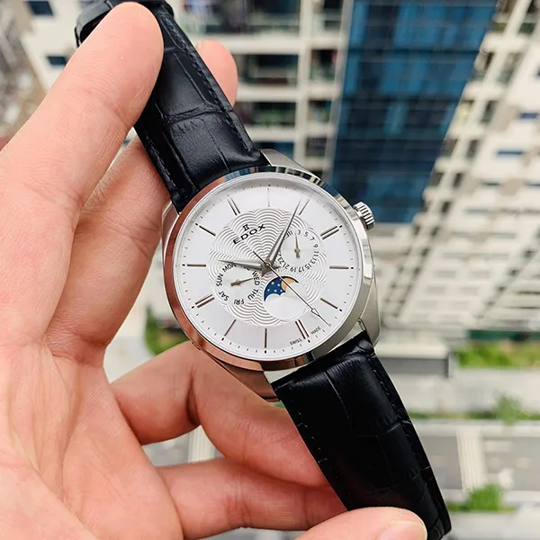 Đồng Hồ Nam Edox Les Vauberts Moonphase Quartz 40008-3-AIN Màu Trắng Đen