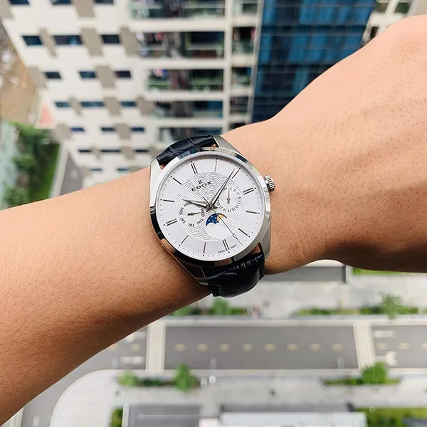 Đồng Hồ Nam Edox Les Vauberts Moonphase Quartz 40008-3-AIN Màu Trắng Đen