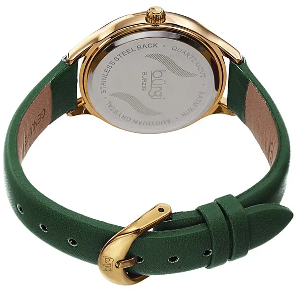 Đồng Hồ Nữ Burgi Crystal White Dial Green Leather Ladies Watch BUR239GN Màu Vàng Xanh - Đồng hồ - Vua Hàng Hiệu