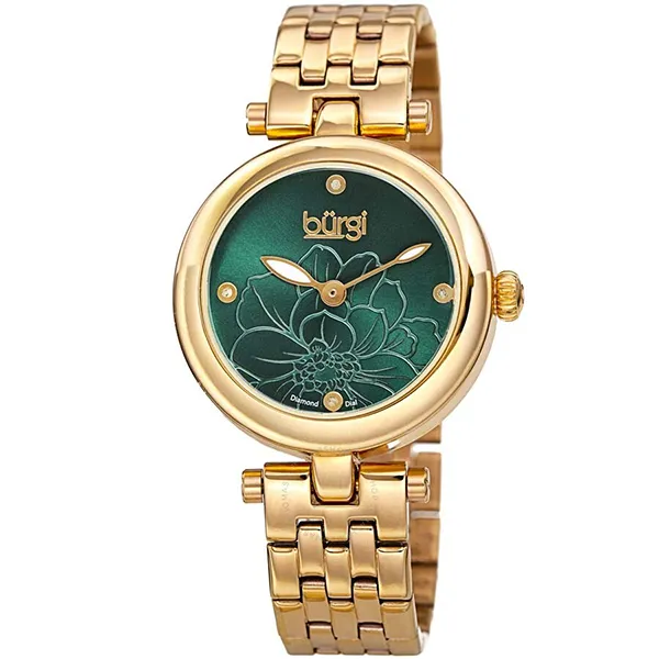 Đồng Hồ Nữ Burgi Flower Marker Quartz Diamond Green Dial Ladies Watch BUR223GN Màu Vàng Xanh