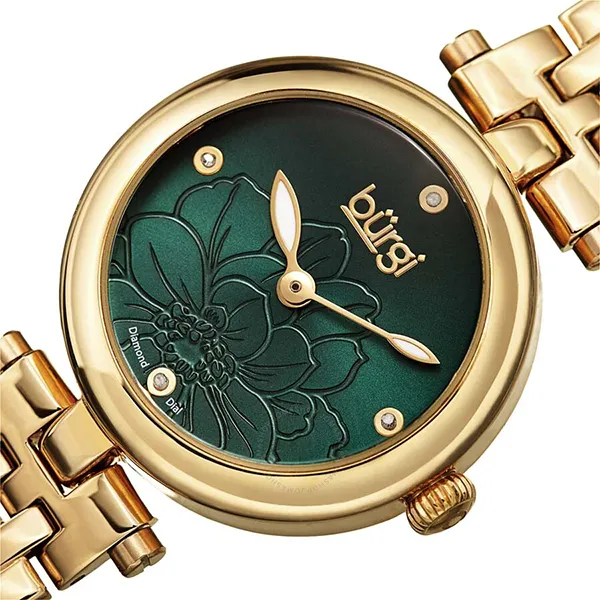 Đồng Hồ Nữ Burgi Flower Marker Quartz Diamond Green Dial Ladies Watch BUR223GN Màu Vàng Xanh