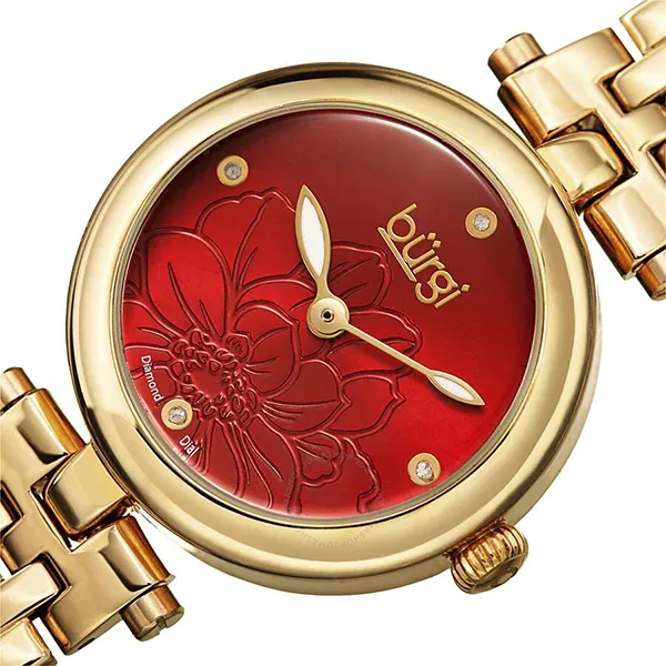 Đồng Hồ Nữ Burgi Flower Marker Quartz Diamond Red Dial Ladies Watch BUR223YGR Màu Đỏ Vàng - Đồng hồ - Vua Hàng Hiệu