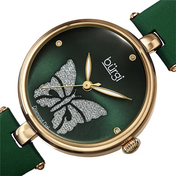 Đồng Hồ Nữ Burgi Pretty Butterfly Quartz Crystal Green Dial Ladies Watch BUR233GN Màu Xanh Green