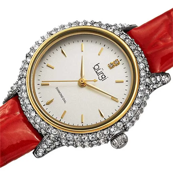 Đồng Hồ Nữ Burgi Quartz Diamond White Dial Ladies Watch BUR249RD Màu Đỏ
