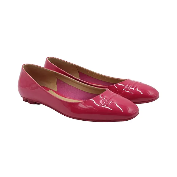 Giày Bệt Nữ Salvatore Ferragamo Gancini Embossed Ballerina Shoes in Fuchsia Pink Patent Leather Màu Hồng Size 35