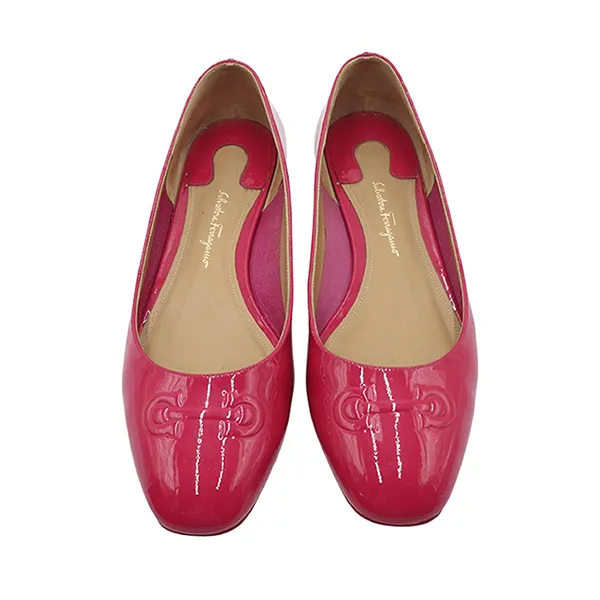 Giày Bệt Nữ Salvatore Ferragamo Gancini Embossed Ballerina Shoes in Fuchsia Pink Patent Leather Màu Hồng Size 35