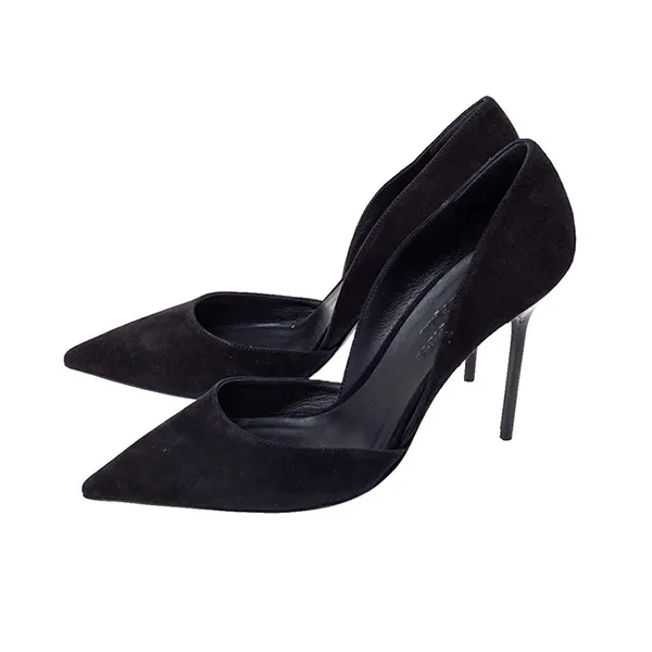 Giày Cao Gót Nữ Burberry Black Suede Leather Virna D'Orsay Pointed Toe Pumps Màu Đen Size 38.5