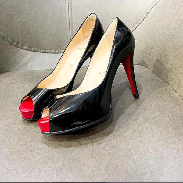 Giày Cao Gót Nữ Christian Louboutin Black Patent Leather New Very Prive Pumps Màu Đen Size 37.5