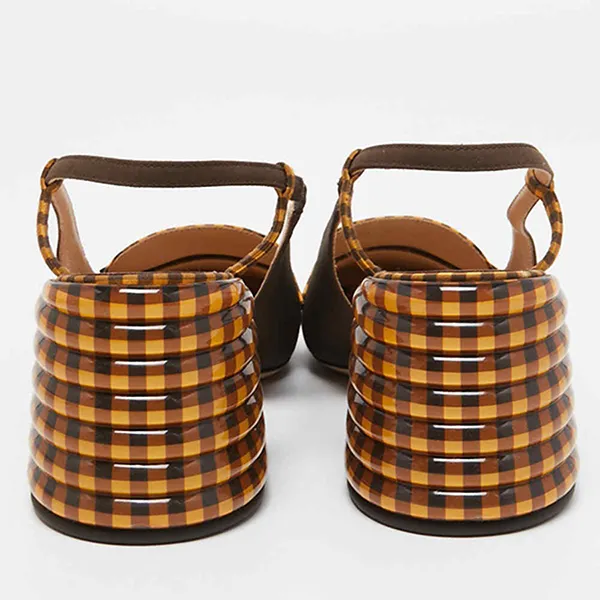 Giày Cao Gót Nữ Fendi Yellow/Brown Checkered Fabric Promenade Slingback Loafer Pumps Màu Nâu Vàng Size 36.5 - Giày - Vua Hàng Hiệu