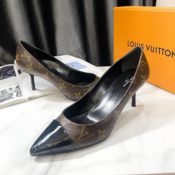 Giày Cao Gót Nữ Louis Vuitton LV Brown Monogram Canvas And Patent Leather Chérie Pumps Màu Nâu Đen Size 37 - Giày - Vua Hàng Hiệu