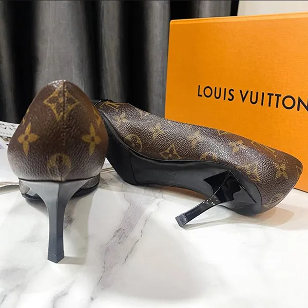 Giày Cao Gót Nữ Louis Vuitton LV Brown Monogram Canvas And Patent Leather Chérie Pumps Màu Nâu Đen Size 37 - Giày - Vua Hàng Hiệu