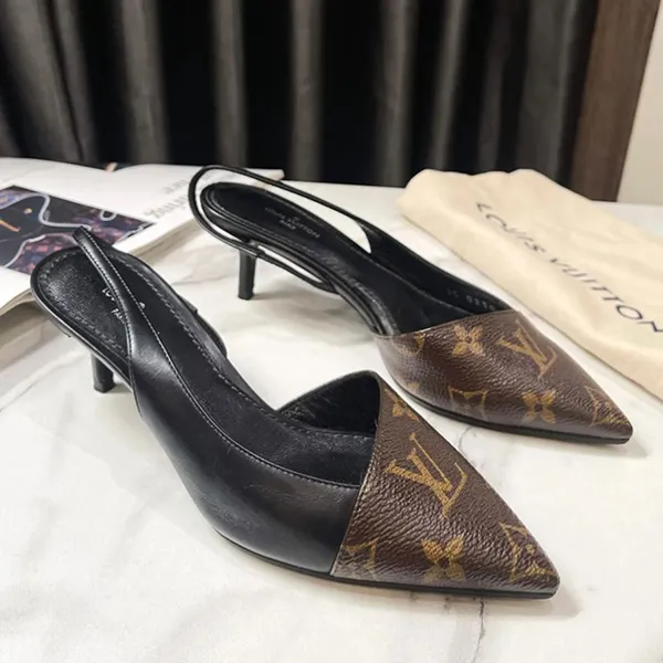 Giày Cao Gót Nữ Louis Vuitton LV Slingback Mono Mixed Black Màu Nâu Đen Size 34