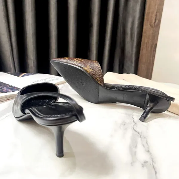 Giày Cao Gót Nữ Louis Vuitton LV Slingback Mono Mixed Black Màu Nâu Đen Size 34