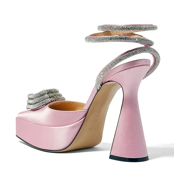 Giày Cao Gót Nữ Mach & Mach Triple Heart 140 Satin Platform Pumps Màu Hồng Size 38 - Giày - Vua Hàng Hiệu
