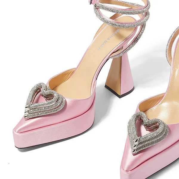 Giày Cao Gót Nữ Mach & Mach Triple Heart 140 Satin Platform Pumps Màu Hồng Size 38 - Giày - Vua Hàng Hiệu