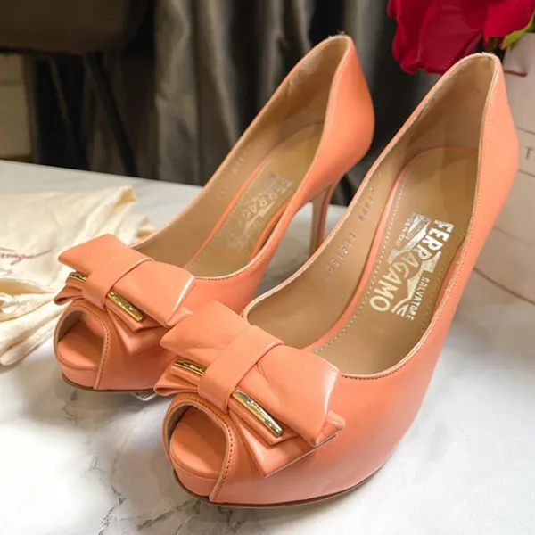 Giày Cao Gót Nữ Salvatore Ferragamo Coral Leather Shoes Màu Cam - Giày - Vua Hàng Hiệu