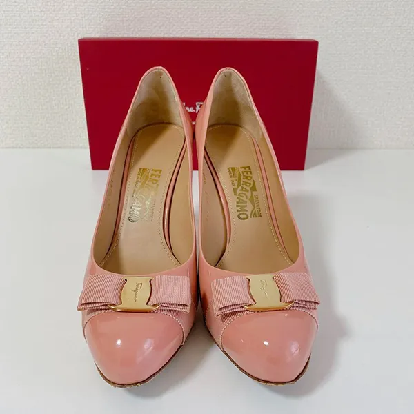 Giày Cao Gót Nữ Salvatore Ferragamo Patent Leather Vara Bow Pump Màu Hồng Size 36