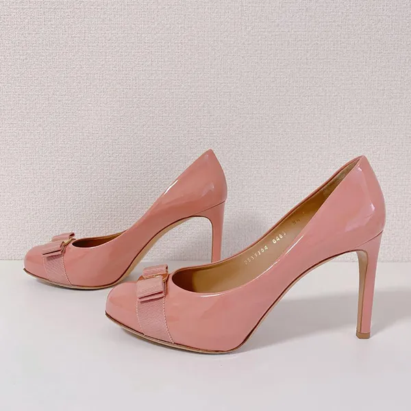 Giày Cao Gót Nữ Salvatore Ferragamo Patent Leather Vara Bow Pump Màu Hồng Size 36