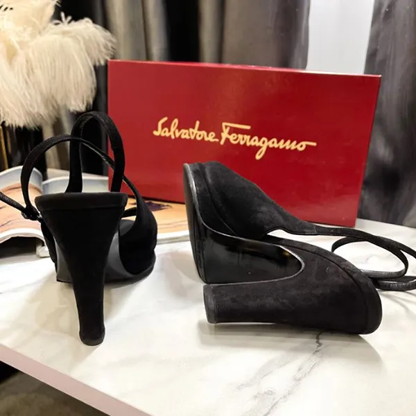 Giày Cao Gót Nữ Salvatore Ferragamo Vintage Black Evening Sandals Màu Đen Size 36 - Giày - Vua Hàng Hiệu