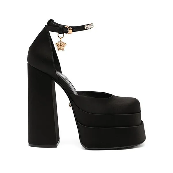 Giày Cao Gót Nữ Versace Wedged High Heels Màu Đen Size 37.5 - Giày - Vua Hàng Hiệu