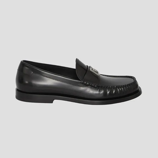 Giày Lười Nam Dolce & Gabbana D&G With DG Logo Black Leather A30248 AQ237 Màu Đen Size 40