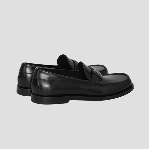 Giày Lười Nam Dolce & Gabbana D&G With DG Logo Black Leather A30248 AQ237 Màu Đen Size 40