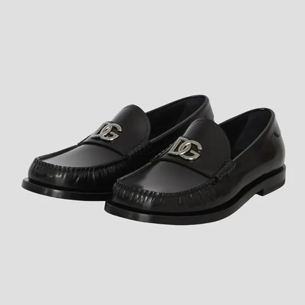 Giày Lười Nam Dolce & Gabbana D&G With DG Logo Black Leather A30248 AQ237 Màu Đen Size 40