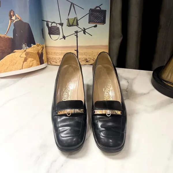 Giày Lười Nữ Salvatore Ferragamo Shoes Loafer Pumps Heel Màu Đen Size 36 - Giày - Vua Hàng Hiệu