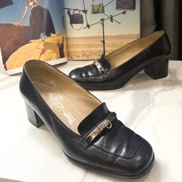 Giày Lười Nữ Salvatore Ferragamo Shoes Loafer Pumps Heel Màu Đen Size 36 - Giày - Vua Hàng Hiệu