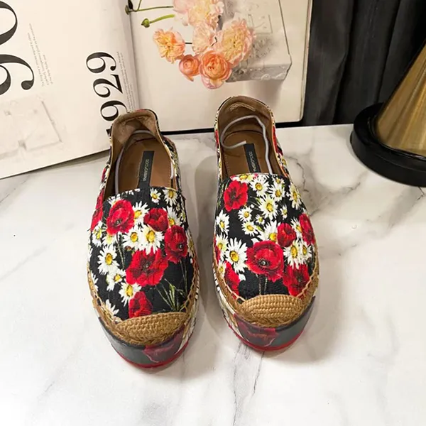 Giày Slip On Nữ Dolce & Gabbana D&G Multicolor Floral Print Fabric Platform Espadrilles Phối Màu Size 35